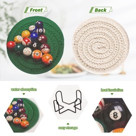 Aflyko Coasters for Drink Billiards Coaster Set with Metal Holder Cotton Woven Coaster for Coffee Table Bistro Home Kitchen Island Housewarming Gift 6 Pack