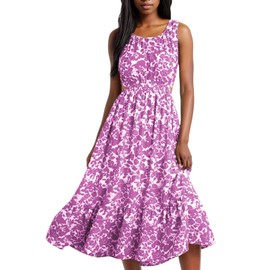 Women's 2025 Summer Sleeveless Floral Boho Dress Tank Round Neck Swing A Line Beach Long Maxi Dress Purple X-Large