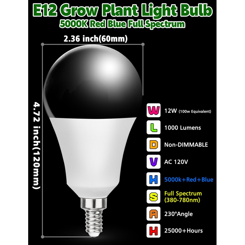 Xyanmc 2 Pack E12 Small Candelabra Base LED Grow Light