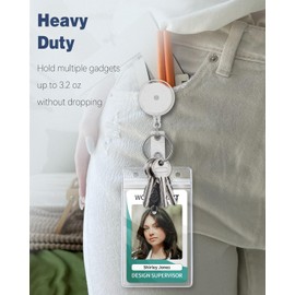 Uniclife 3 Pack Translucent Retractable Badge Reel with Swivel Alligator Clip Heavy Duty Retractable Keychain with Stainless Steel Spring Coil Strong ABS Casing with Waterproof Clear Badge Holder