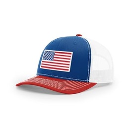 Joe's USA Richardson 112 Classic Six Panel USA Flag Patch Trucker Cap-OS-Royal/White/Red