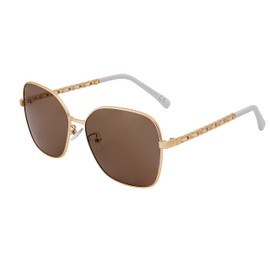 SQUAD Sunglasses for Women Metal Square Fashion 100% UVA CE Protection with Glasses Case, 3yb093c2 Oro Piel De Ternera Blanca Lente Marrón