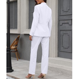 Women's Business Casual Suits 2 Piece Dressy One Button Blazer Pants Suit Work Office Outfits for Women White 3XL