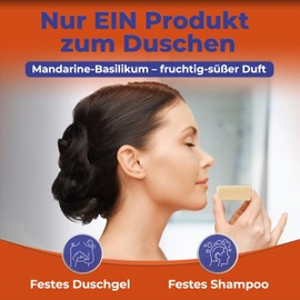larum sports Solid Shower Soap Women Mandarin Basil, Solid Shower Gel, Solid Soap for Hair, Body, Face, Solid Shampoo Women, Natural Soap Women, Natural Cosmetics, 2 x Soap Pieces of 85 g