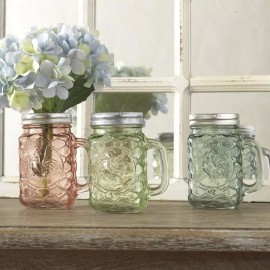 RAZ Imports NEW!~RAZ Imports~5" FARM ROOSTER GLASS MASON JAR~Set 3 ~Mug/Flower Vase/Decor