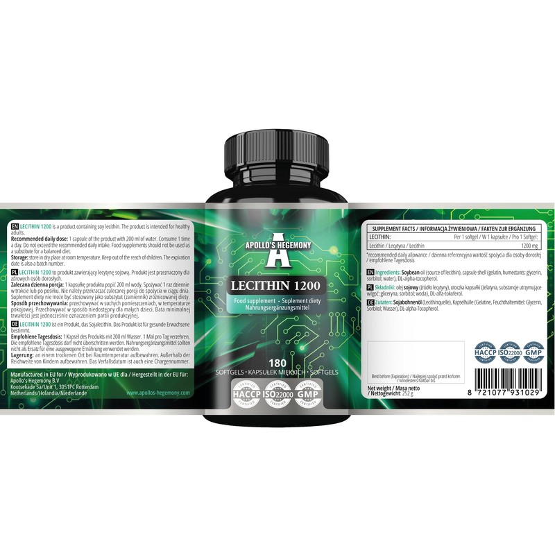 Lecithin 1200mg with Vitamin E - 180 Softgel Capsules -