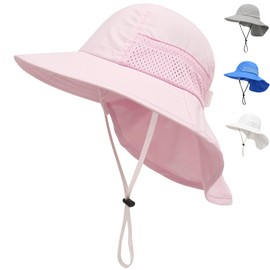 Gorro para Playa Ninas,Gorro ala Ancha de sol para Bebe Secado Rápido para Niños 6-24 meses UV Proteccion UPF 50+ ,Gorros Protectores de Cuello Ajustable Plegable Niño Adecuado para playa, viajes.