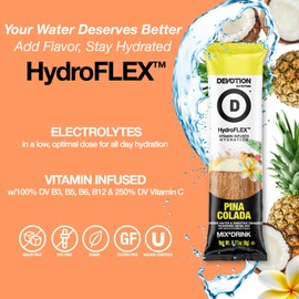 Devotion Nutrition HydroFLEX Water Flavoring Packets – Sugar-Free Hydration with Vitamins & Electrolytes – Dye-Free, Gluten-Free (Pina Colada) 12-Pack Drink Mix