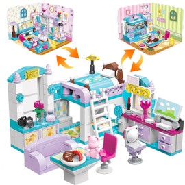 3-in-1 Building Block House for Girls from 6 Years, Creative Educational Toy with Bedroom, Living Room and Kitchen, 194 Pieces with 3 Constructions, STEM Toy to Promote Fine Motor Skills and