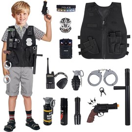 RedCrab Kids Police Costume Set, Pretend Play Police Officer Uniform with Toys Police Accessories, Dress Up Role Play Set for Kid Aged 3-12 Toddlers Boys Girls