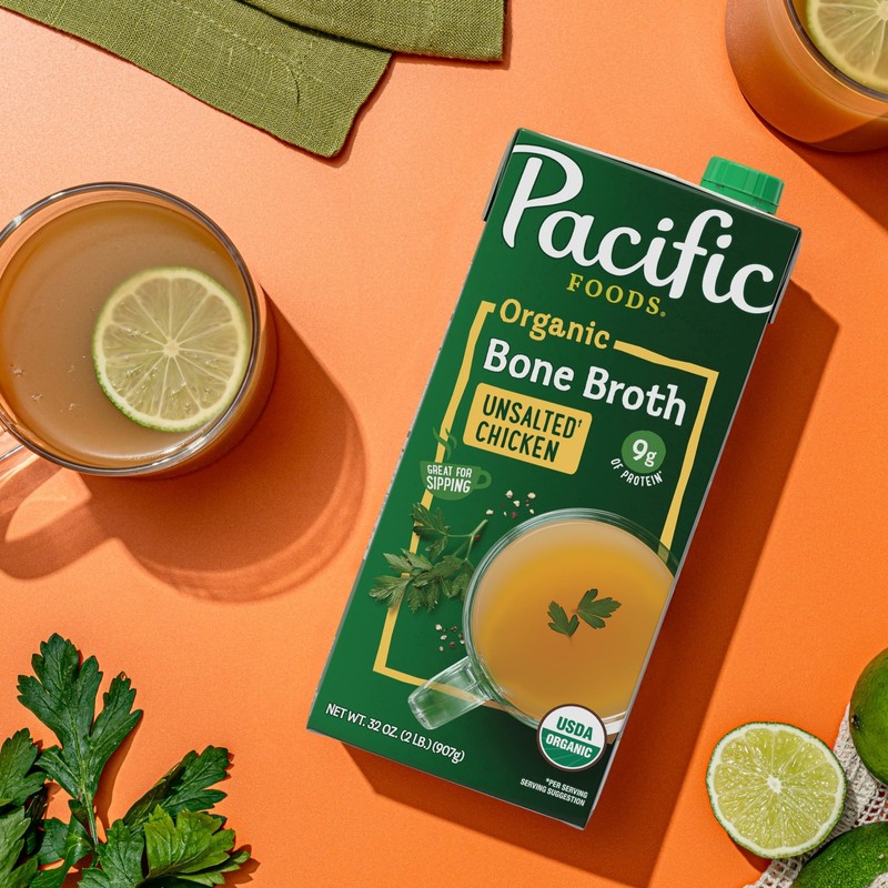 Pacific Foods Organic Unsalted Chicken Bone Broth 32 oz Pack