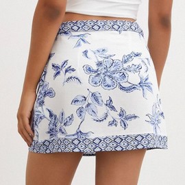 Talakeno Womens Floral Wrap Short Skirt Summer Beach Mini Skirt Casual Knot Side High Waist A Line Vacation Outfits Skorts(Blue,M)