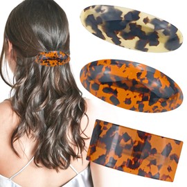 3 Pack French Oval Barrette Hair Clips, Acetate Hair Barrette, Large Vintage Snap Tortoise Shell Barrettes, for Thick Wavy Long Hair Women Gift