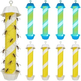 1 PCS Fly Trap Fly Stick Indoor Outdoor Long Lasting Adhesive Fly Catcher with Hanging Hook for Wasps Gnats Bugs Insects Moths Fruit Flies Mosquitoes Spiders Fleas yewll and White