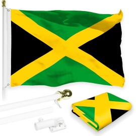 G128 Combo Pack: 6 Feet Tangle Free Spinning Flagpole (White) Jamaica Jamaican