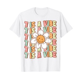 Seven Is A Vibe Cute Groovy 7th Birthday Party Daisy Flower T-Shirt