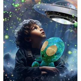 DolliBu Snug-Mooshies Space Green Alien Stuffed Animal Plush Toy - Space Super Fluffy Soft Animal Friend for Girls and Boys, Medium Huggable Cute Plush for Kids Play Cuddling and Decoration - 12 Inch