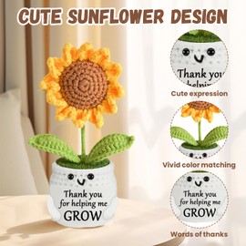Thank You Gifts for Women Men, Thank You for Helping Me Grow, Thanks Sunflower Gift, Soft Woven Plush Toy, Flower Small Present Teacher Gifts for Men Women Teachers Graduation, Mothers Day