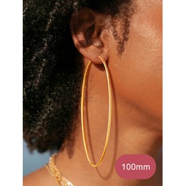 FOCALOOK Extra Large Gold Hoop Earrings for Women, 14K Gold Plated Non Tarnish Hypoallergenic 100mm Lightweight Thin Gold Hoops Earrings Big