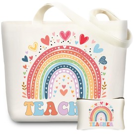 Best Teacher Gifts for Women, Canvas Teacher Bag New Teacher Appreciate Gifts Cotton Teacher Tote Bag for Birthday Thank you Christmas