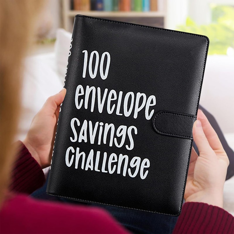 100 Envelope Challenge Binder, Black Saving Challenge Binder, Cash Binder,