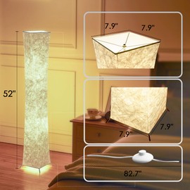 Floor Lamp, chiphy 52'' Dimmable Standing Lamps for Bedroom, 3 Levels Adjustable Brightness 12W/2 LED Bulbs 2400 LM, 100W Equivalent and White Fabric Shade, Modern and Elegant for Living Room