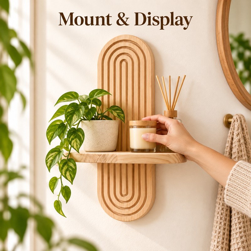Boho Wooden Wall Shelf for Display & Storage – Single