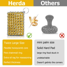 Cast Iron Scrubber with Bamboo Fiber Cloth and Pan Scraper, 316L Cast Iron Cleaner Set – Removes Stains, Protects Coatings, Safe for Dutch Oven, Skillets, Griddles