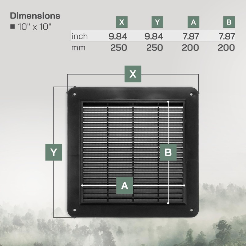 Vent Systems 10" x 10" Inch Black - Pack of