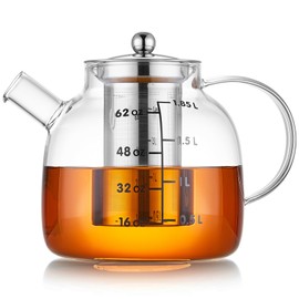 DOPUDO 62OZ (1750ML) Glass Teapot Tea Pot With Infuser, Glass Kettle For Stove Top, Tea Glass Pot, Glass Tea Cup With Infuser And Lid For Loose Leaf Tea Steeper, Microwave Dishwasher Safe
