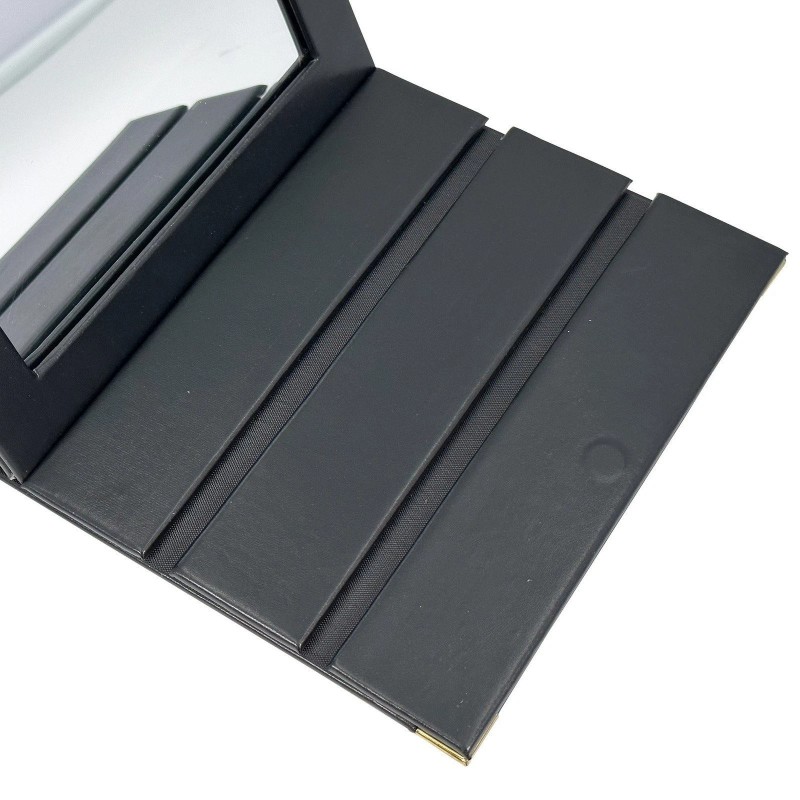 No Midnight Black Faux-Leather Adjustable Folding Mirror – 9.5” High