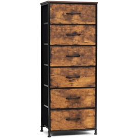 Crestlive Products Vertical Dresser Storage Tower - Sturdy Steel Frame, Wood Top, Easy Pull Fabric Bins- Organizer Unit for Bedroom, Hallway, Entryway, Closets - 6 Drawers (Rustic Brown)