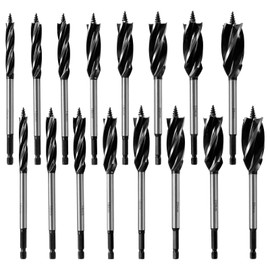 16Pcs Wood Auger Drill Bit Set High-Carbon Steel 4 Flute Cut Spade Paddle Bit Set 10-25mm Self-Tapping Hex Shank Wood Hole Drill Precise Woodworking Deep for Hardwood Plastic (Black, 16PCS)