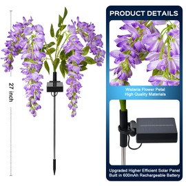 TANSOREN 2 Pack Solar Garden Lights Outdoor, 8 Lighting Modes LED Colorful Waterproof Solar Powered Wisteria Flowers Landscape Lights for Patio, Outside Yard, Pathway Decorative, Décor, Gifts