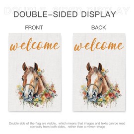 TopPacific 12x18in Horse Welcome Fall Garden Flag Double Sided, Horse Buffalo Plaid Check Yard Outside Decorations, Summer Farmhouse Outdoor Small Home Decor Double Sided 12 x 18(1316)
