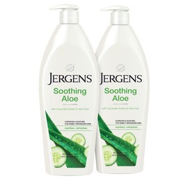 Jergens Hand and Body Lotion, Soothing Aloe Refreshing Moisturizer, with Cucumber Extract, Dermatologist Tested, 21 Oz Bottle (Pack of 2)