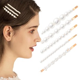 5Pcs Pearl Hair Clips,Alloy Elegant Pearl Bobby Pins Pearl Hair Barrettes Decorative Hair Accessories for Women Bridal Wedding Valentines Mother’s Day Decorative Accessories