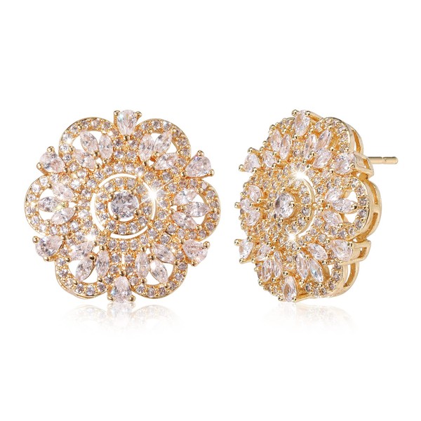 Women's Gold Earrings, AAAAA Zirconia, Popular, Hypoallergenic, Round, Earrings, For