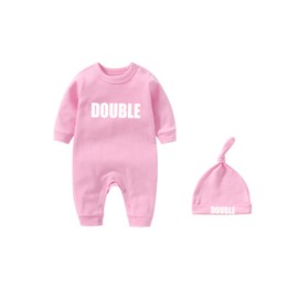 culbutomind Baby Twins Baby Bodysuits Double Trouble Cute Outfit with Hat Boy Girl Baby Pyjamas Twins Gift, pink