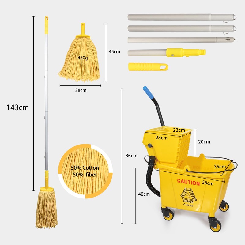 35-Qt Side Press Wringer Combo Commercial Floor Cleaning Rectangular Mop