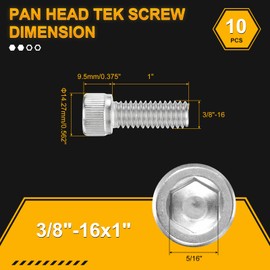 DTGN 3/8"-16x1" Socket Head Cap Screws Bolts - 10Pack - Good for Road Bicycle, Mountain Bike, Auto, Motorcycle - 304 Stainless Steel Hex Head Metric Screws - Silver