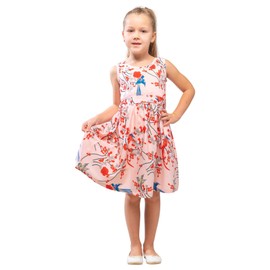 Baby Girl Casual Dress Audrey Hepburn Style Kids Summer Party Sleeveless Dresses in Bird Pink, Size 7-8