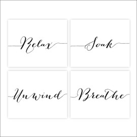 Relax Soak Unwind Breathe Wall Art Bathroom Decor (Set of 4) - Unframed - 8x10s
