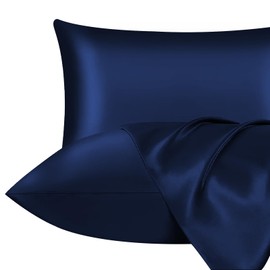 Lazzaro Home Satin Silk Pillowcases For Hair And Skin 2 Pack Pillow Cases with Envelope Closure Pillowcase Size 50 x 75 cm (Navy, 2pcs Pillowcases (50x75cm))