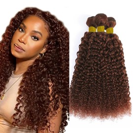 Luxvogue 22 24 26 Inch Human Hair Bundles Copper Red Brown 33 Color Jerry Curly Bundles Human Hair 12A Unprocessed Quick Weave Bundles for Black Women Soft Sewn In Bundles with Double Weft