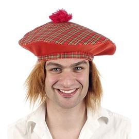 2XMens Scottish Scots Tartan Tam Hat & Ginger Hair Wig Stag Night Fancy Dress Hat