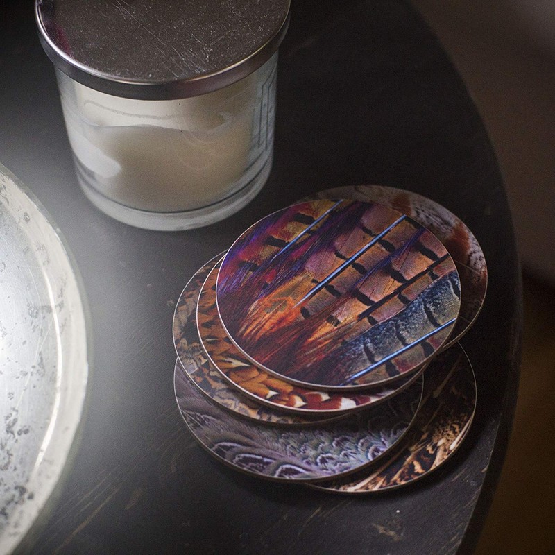 6 Game bird plumage drinks coasters or coffee mats. Shooting,