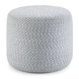 SIMPLIHOME Bayley Boho Round Braided Pouf in Blue, Natural Cotton for the Living Room, Bedroom and Kids Room