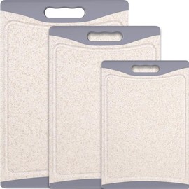 Extra Large Cutting Boards, Plastic Cutting Boards for Kitchen (Set of 3) Cutting Board Set Dishwasher Chopping Board with Juice Grooves Easy-Grip Handles, Beige, - Colour: Red
