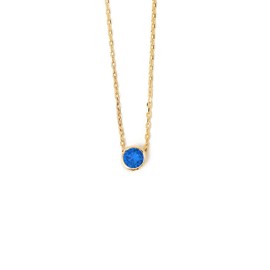 14K Solid Gold Solitaire Sapphire Gemstone Necklace for Women | 14K Real Gold CZ Stone Necklace | Dainty Birthstone Pendant Necklace | Women's 14K Jewelry | Gift for Birthday, 18"